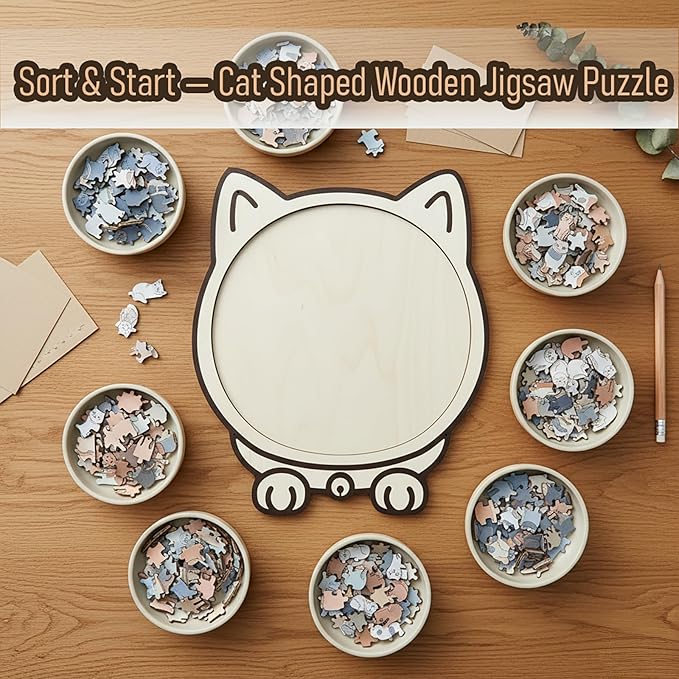 135-Piece Colored Cat Shaped Wooden Jigsaw Puzzle for Adults, Irregular Whimsy Pieces, Home Decor & Creative Gifts for Cat Lovers and Puzzle Enthusiast (Colorful-D)