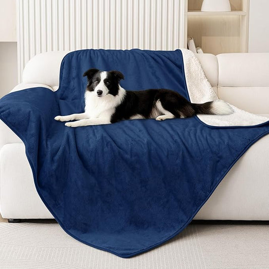 Smiry Waterproof Dog Bed Blanket, Leakproof Pet Throw Blanket for Bed Couch Sofa, Reversible Sherpa Fleece Furniture Protector Cover for Small Medium Large Dogs Cats (Navy Blue, 40x57 inches)