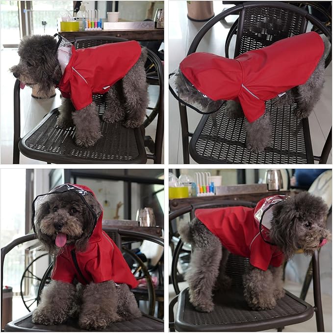 LoveLonglong Premium Waterproof Dog Raincoat with Reflective Safety Features Pet Raincoats for Large Medium Small Dogs Red S