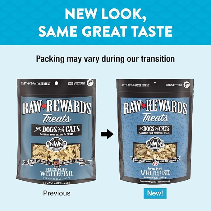 Northwest Naturals Raw Rewards Freeze-Dried Whitefish Treats for Dogs and Cats - Bite-Sized Pieces - Healthy, 1 Ingredient, Human Grade Pet Food, All Natural, Proudly Made in USA 10 Oz