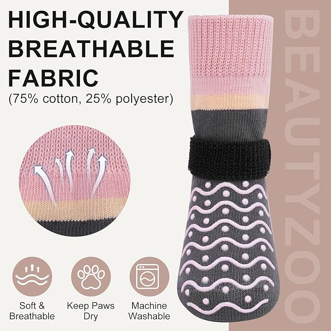 BEAUTYZOO Dog Socks to Prevent Licking Paws -Dog Boots & Paw Protectors with Grippers on Hardwood Floors, Dog Shoes for Hot/Cold Pavement Small Medium Large Senior Dogs Booties