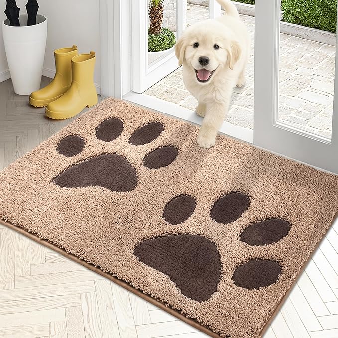 PURRUGS Dirt Trapping Door Mat 20" x 31.5", Non-Skid/Slip Machine Washable Microfiber Entryway Rug, Dog Doormat, Super Absorbent Welcome Mat for Muddy Wet Shoes and Paws, Beige