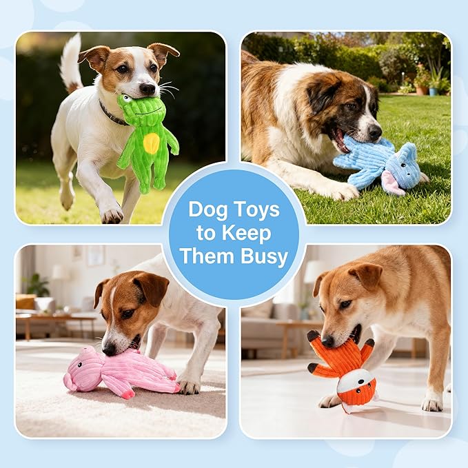 Prime Pets Dog Toys, 5 Pack, Plush Dog Squeaky Toys, No Stuffing Bodies, Crinkle Animals Pet Toy for Small Medium Large Dogs, Puppy Chew Toy to Keep Them Busy