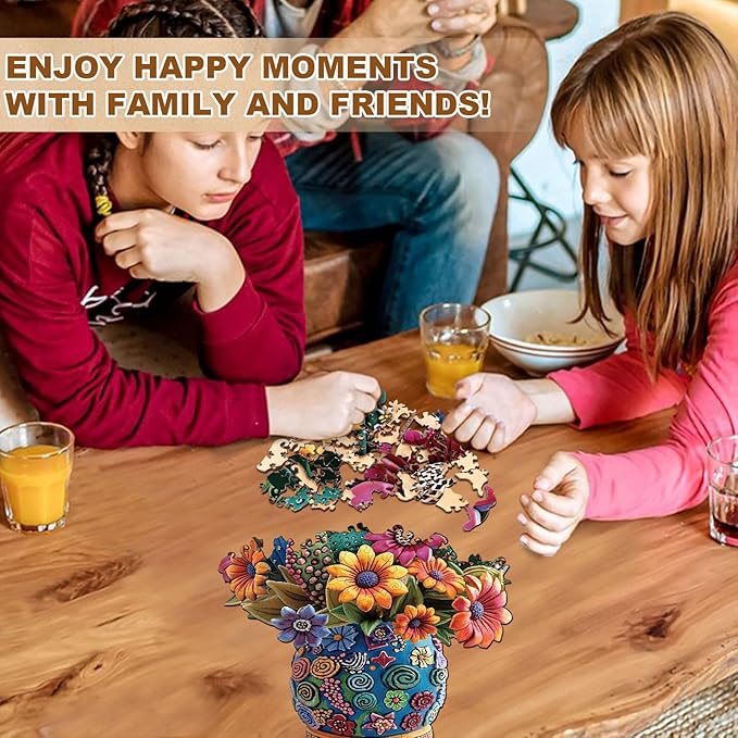 KAAYEE Wooden Puzzles for Adults, Blooming Cactus Jigsaw Puzzles, 125 Piece Unique Shape Puzzle, Creative Gifts for Adults/Friends/Family, Family Game，Wall Decor(11.4 * 9.1in)