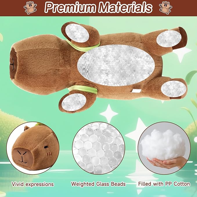 SQEQE Weighted Stuffed Animals Capybara with Turtle Backpack, Weighted Capybara Plush, Cute Plushies Pillow Toy for Bed Time, Christmas & Valentines Gift 23.6 Inch 3.8 Lbs