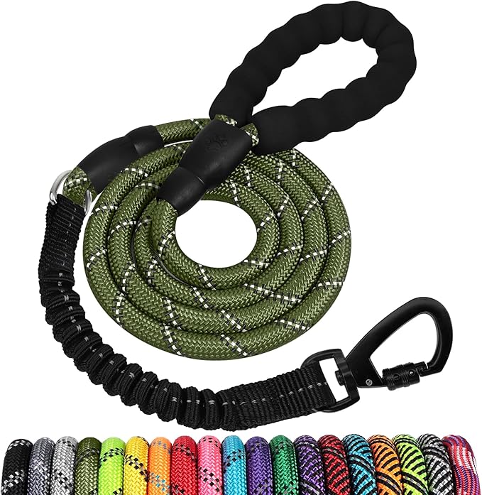 jenico Rope Dog Leash 6FT: Heavy Duty Nylon Leashes with Swivel Lockable Hook Reflective Threads Bungee and Padded Handle - Dog Lead for Large Small Medium Dogs Outside Walking Hiking