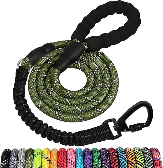 jenico Rope Dog Leash 6FT: Heavy Duty Nylon Leashes with Swivel Lockable Hook Reflective Threads Bungee and Padded Handle - Dog Lead for Large Small Medium Dogs Outside Walking Hiking