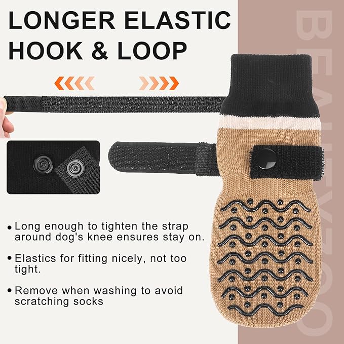 BEAUTYZOO Dog Socks to Prevent Licking Paws -Dog Boots & Paw Protectors with Grippers on Hardwood Floors, Dog Shoes for Hot/Cold Pavement Small Medium Large Senior Dogs Booties