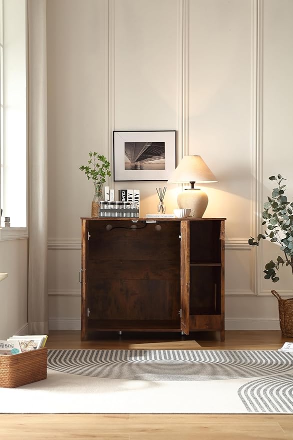 Large Cat Litter Enclosure with Litter Collector, Enclosure for self-Cleaning Litter Boxes,Adjustable Shelf for Dog Proof,Charging Station,Locks Added for cat,Cat House,Rustic Brown