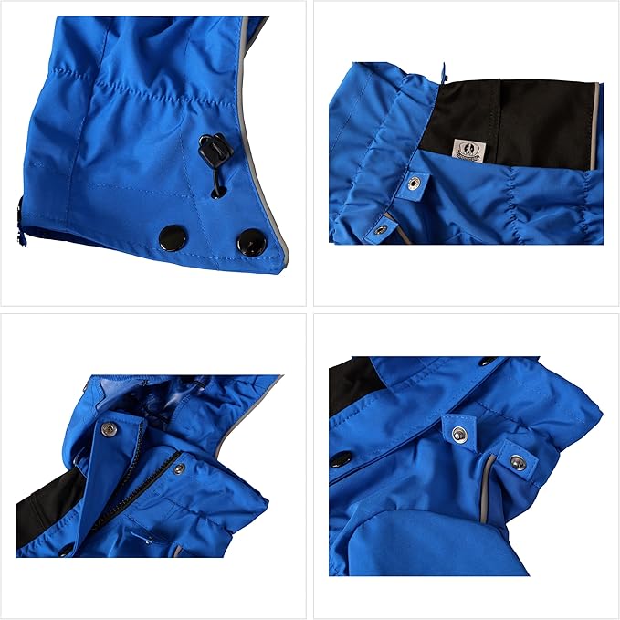 LOVELONGLONG Waterproof Dog Raincoat with Removable Hood – Outdoor Full Body Dog Jacket, Windproof Snowproof Shell Suit – All Season Pet Rain Gear Blue 4XL