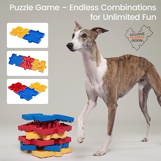 HowGo Puzzle Slow Feeder Lick Mat for Dogs, 38+ Suction Cups | Non-Slip Heavy Duty Maze Enrichment Bowl BPA-Free Silicone | Reduce Boredom Anxiety Free Combination (1PC, Yellow)