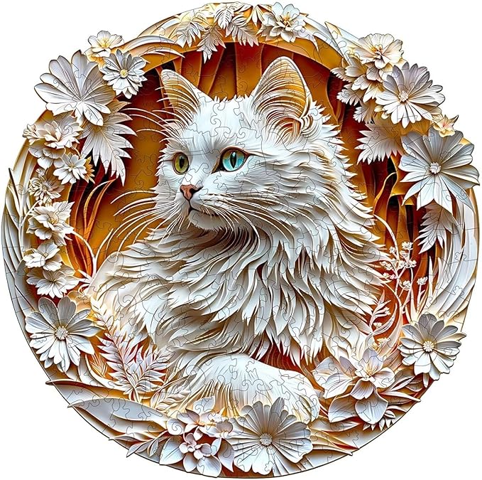 Wooden Puzzles Adults, 3D Cute Cat Wooden Puzzles 100 Pieces, Unique Animal Shaped Wood Challenging Jigsaw Puzzles Gifts for Adults, 8.5x8.5in