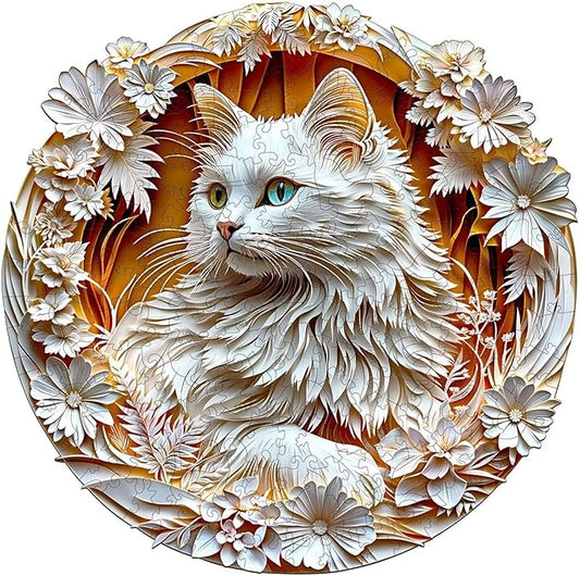 Wooden Puzzles Adults, 3D Cute Cat Wooden Puzzles 300 Pieces, Unique Animal Shaped Wood Challenging Jigsaw Puzzles Gifts for Adults, 13.4x13.4in