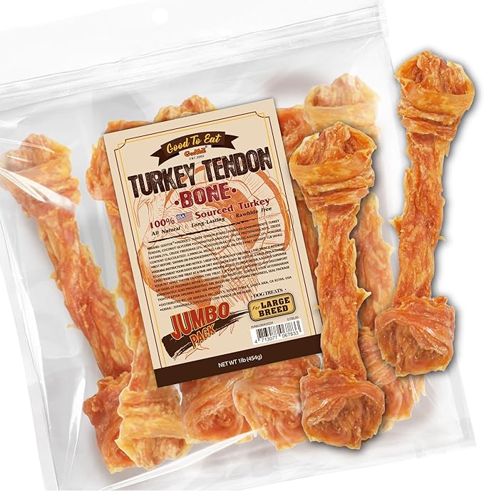 Gootoe Turkey Tendons for Dogs – All-Natural, Hypoallergenic Dog Treats, Rawhide Alternative, Long Lasting Puppy Chews, Healthy Dog Treats for Small Breeds, Bone (L), 16 oz Pack (1 lb)