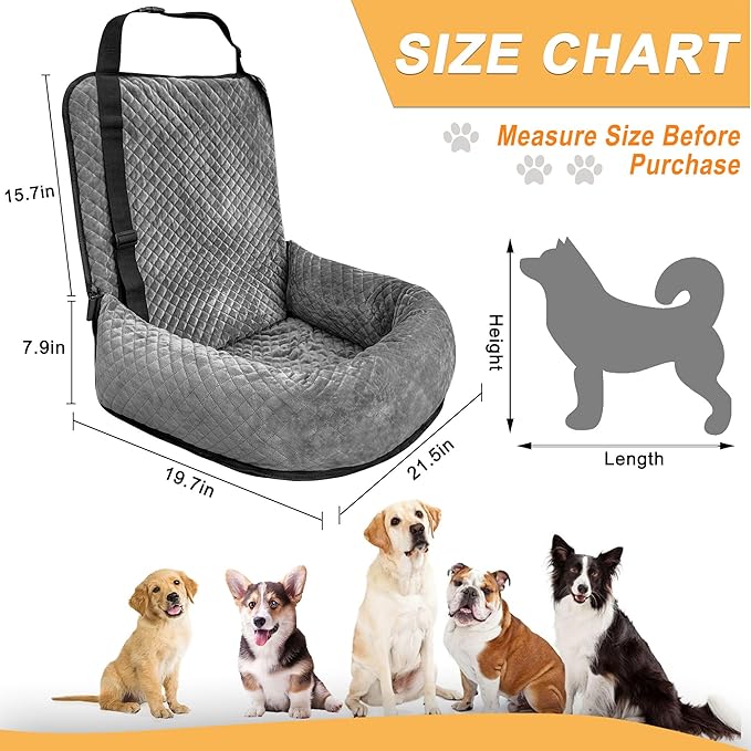 Sephyroth Dog Car Seat for Small/Medium Dogs,Dog Car Bed Washable Pet Travel Safety Seat,Super Soft Safe Removable Puppy Car Seat(Gray)