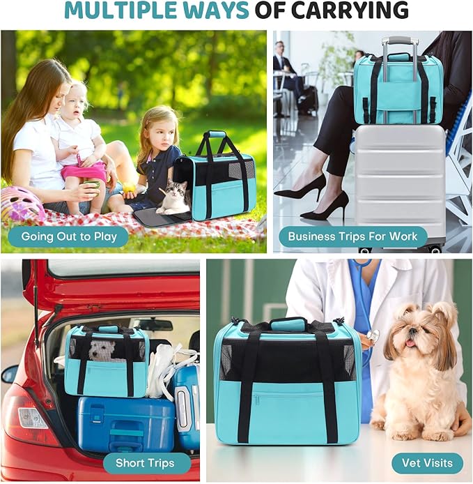 JUNGYOUN Premium Cat Carrier - Pet Carrier for Cat & Small Dogs up to 15lbs - Airline Approved Travel Dog Carrier with Anti-Escape Zippers, Collapsible Travel Bowl & Padded Strap