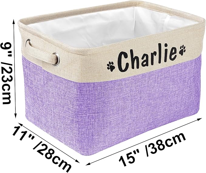 PET ARTIST Collapsible Dog Toy Storage Basket Bin with Personalized Pet's Name - Rectangular Storage Box Chest Organizer for Dog Toys,Dog Coats,Dog Clothing,Dog Apparel & Accessories,Purple