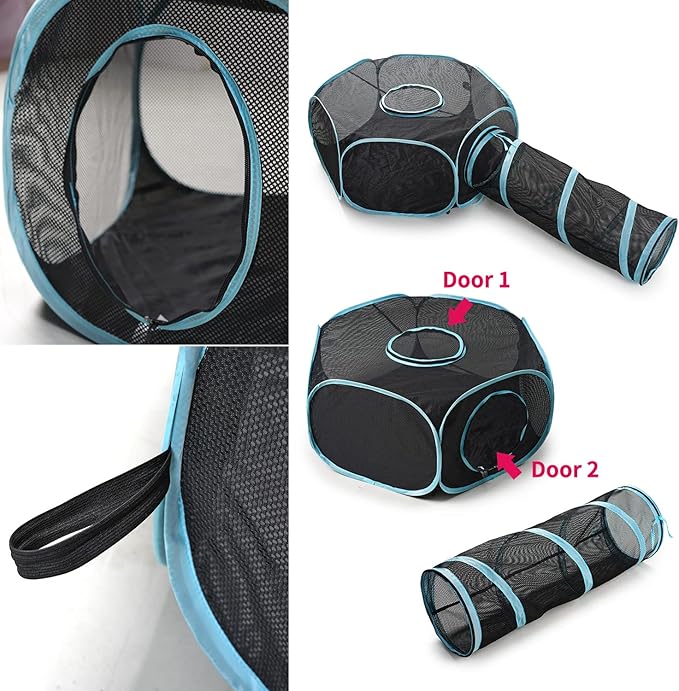 INTURN Cat Furniture Tent for Indoor and Outdoor Playpen Portable Cat Tunnels, Outdoor Kennel (Hexagon + Tunnel)