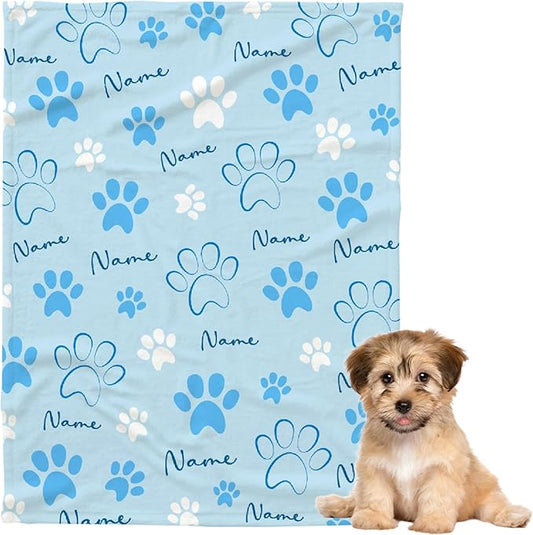 Custom Pet Name Blanket Personalized Dogs Customized Puppy ,Dog Gift for Dog Lovers Mom Dad Cute Paw Prints Soft Flannel Throw Bed Sofa Travel Extra Small 40''x30''