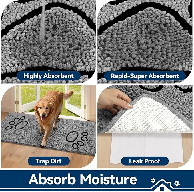 Super Absorbent Dog Door Mat, 60"*24“ Anti Slip Mat for Muddy Paws, Pet Rugs for Dirty Paws Washable That Absorbs Moisture and Dirt, for Dog Cage and Pet Resting Carpet