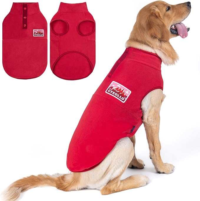 cyeollo 3XL Fleece Dog Sweater, Pullover Sweatshirt Stretchy Fleece Vest Warm Winter Fall Clothes for Large Dogs Boy Girl Turtleneck Pet Apparel, Red XXXL