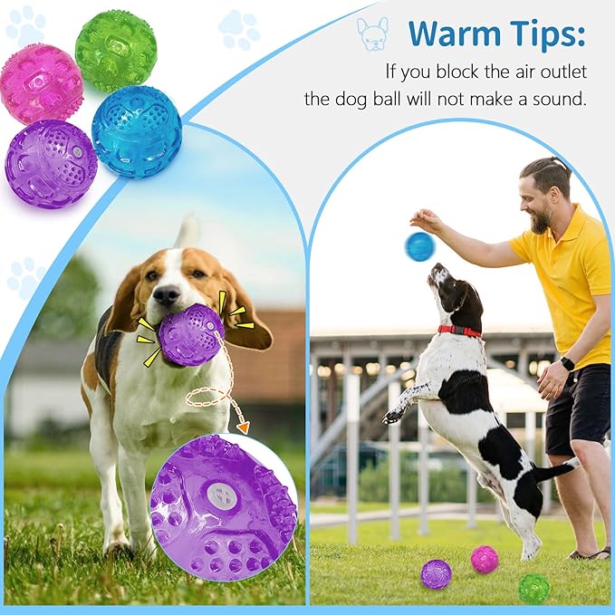 3'' Squeaky Dog Toy Balls for Lagre Medium Breed, Indestructible Dog Balls for Playing, Fetching & Retrieving, Durable Aggressive Chewers, 2 PCS Purple