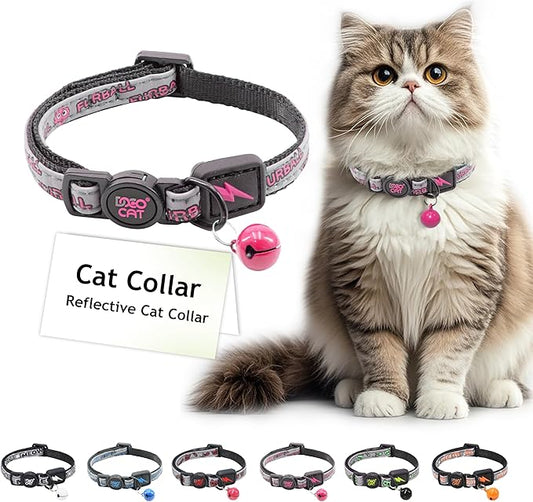 DOCO Cat Collar Breakaway Safety Buckle - Reflective Kitten Collar with Bell, Adjustable Nylon Strap for Kittens & Adult Cats - Pink, Neck Girth - 3/8" x 7.5-12", Weight Up to - 13lb