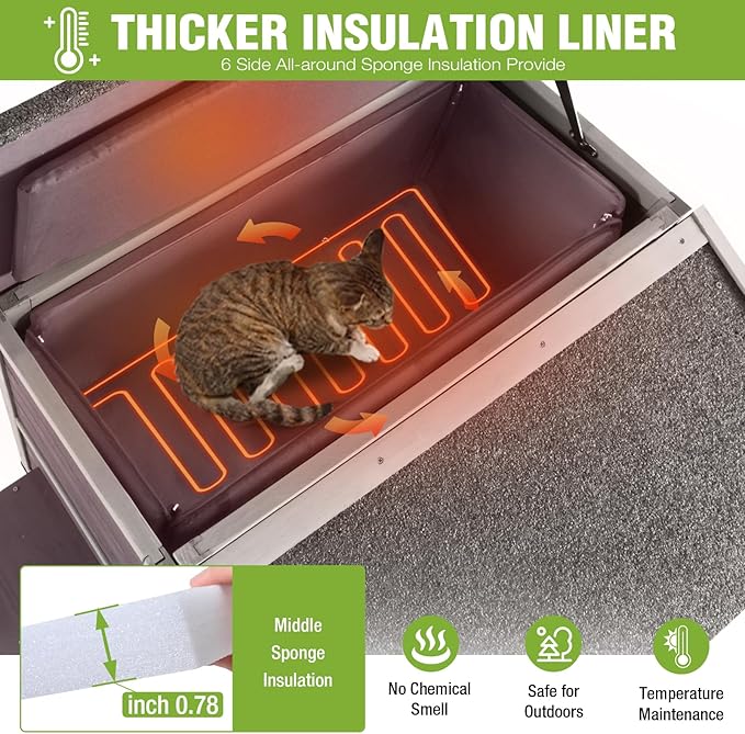 GUTINNEEN 2-Story Heated Cat House Outdoor Insulated Cat House Weatherproof Feral Cat Shelter with Safe Heating Pad, Insulated All-Round Thermal Liner for Feral Stray Barn Cats, 29"L x 27.6"D x33.5"H