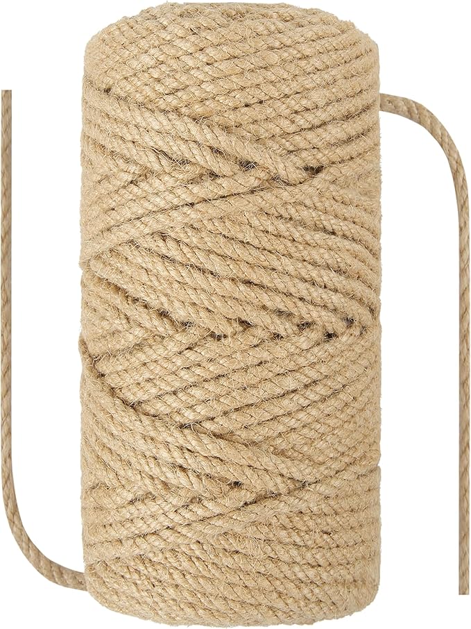 1/4 in (6 mm) X 164 Ft (50 Meters) Natural Sisal Hemp Rope Heavy Duty Thick Twine for Cat Scratcher Post Tree, Garden, Binding, Crafts Packing Material