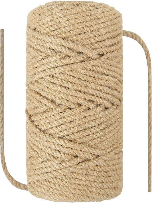 1/4 in (6 mm) X 164 Ft (50 Meters) Natural Sisal Hemp Rope Heavy Duty Thick Twine for Cat Scratcher Post Tree, Garden, Binding, Crafts Packing Material