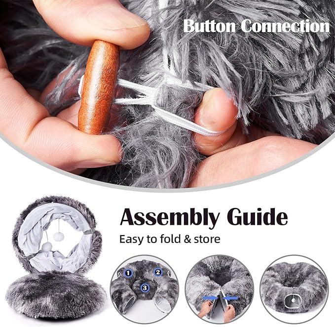 Odoland Cat Tunnel Bed with 20 Cat Toys - Indoor Plush Kitten Couch,Detachable Cats Cave Donut Tunnel & Soft Kitten Toy Set-Cozy Cat Furniture Black