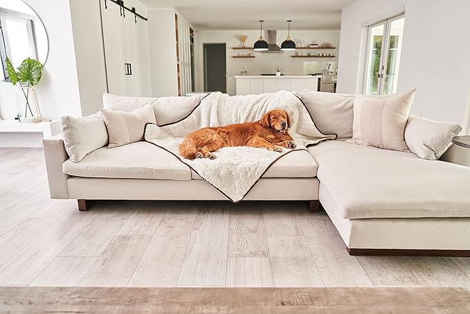 PupProtector Waterproof Throw Blanket for Dogs and Cats, Pet Blanket Cover for Couches, Sofas, Beds, Car Seats, Furniture, Calming Soft Faux Fur, Short White, Original (60" L x 50" W)