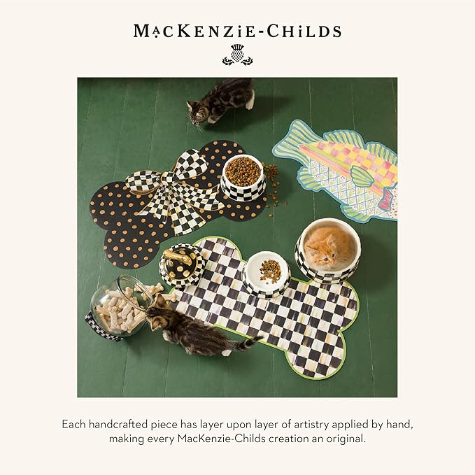 MACKENZIE-CHILDS Pup Placemat, Cute Pet-Food Mat for Dog Bowls and Cat Bowls, Gray-and-White Sterling Check