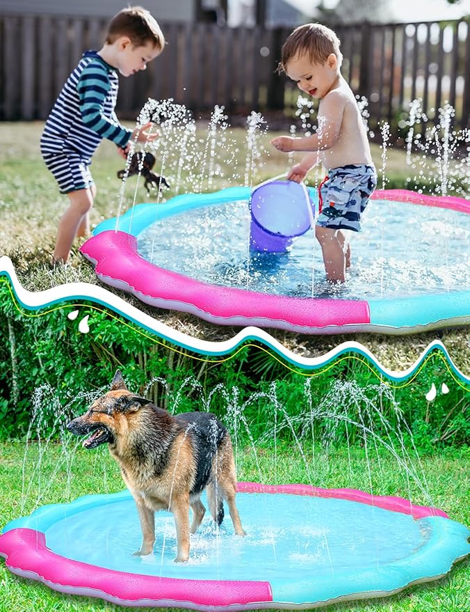Kids Dog Splash Pad Sprinkler - Jasonwell Non Slip Dog Sprinkler Pad Splash Pool Puppy Dogs Pool Summer Outdoor Water Toys Backyard Durable Splash Pad for Toddlers Kids Small Medium Large Dogs Pet