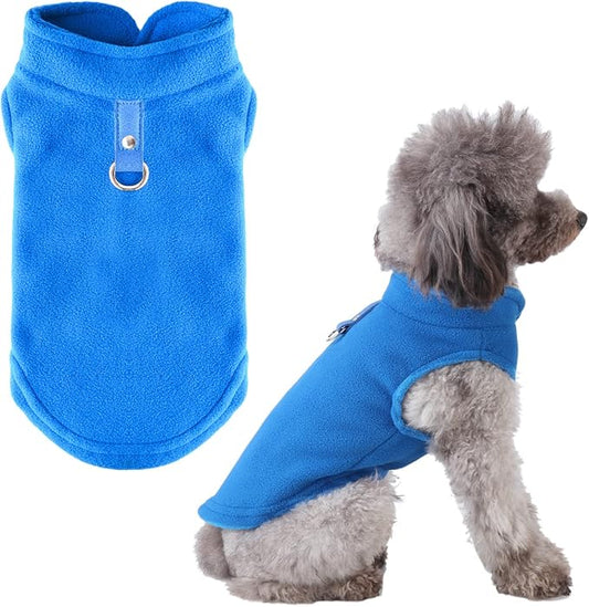 PETCARE Small Dog Sweater Cat Fleece Vest Soft Dog Jacket with Leash O-Ring Winter Warm Pet Pullover Coat Puppy Clothes for Small Dogs Cats Chihuahua Apparel Shih Tzu Costume, Blue