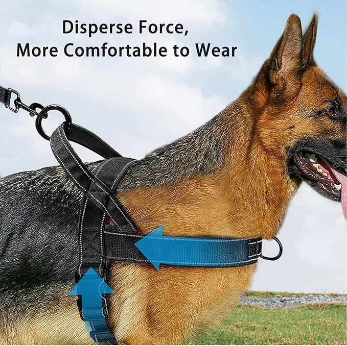 No Pull Dog Harness Black for Small Medium Large Sized Dog, Reflective Escape Proof Adjustable Dog Harnesses with 2 Patch, XL