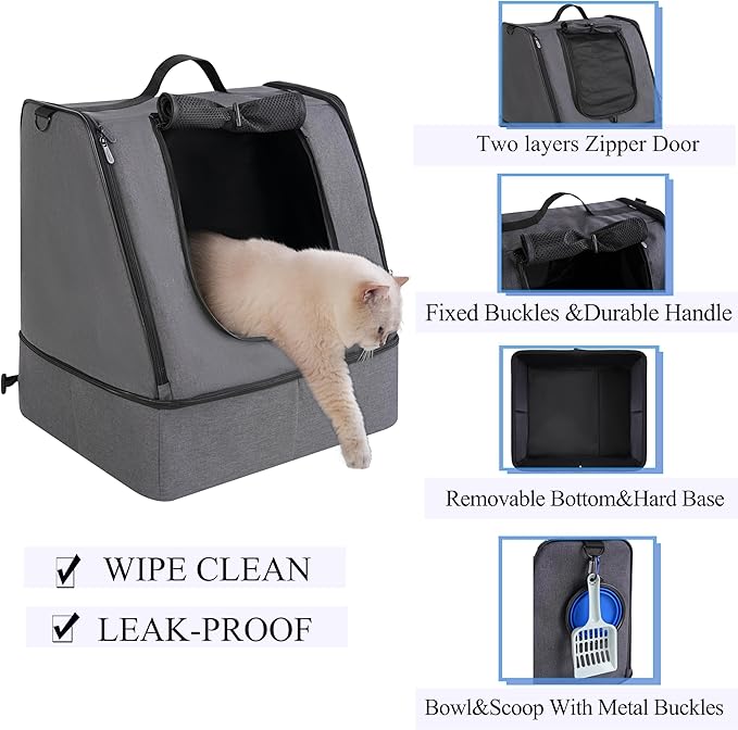 apollo walker Portable Cat Travel Litter Box with Zipped Waterproof Bag,No Collapse with Hard Base Insert at Bottom, No Leakage, No Smell, Easy to Carry, Easy to Use in Hotels