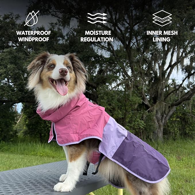Spark Paws Dog Raincoat, Waterproof Windproof Rain Jacket, for Small Medium Large Extra Large Dogs, Reflective Breathable Full-Body Coverage Dry Suit - Pink Lilac Purple - 4XL