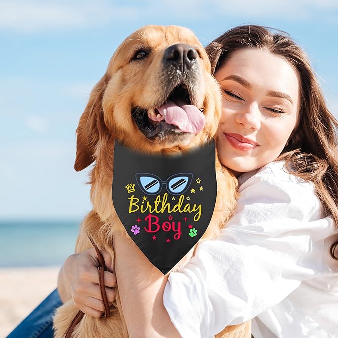 Dog Birthday Bandana, Triangle Dog Bandanas Party Supplies Bandanas Boy Girl Dogs Birthdays Gift Plaid Bibs Scarf Adjustable Accessories for Small Medium Large Puppy Pet