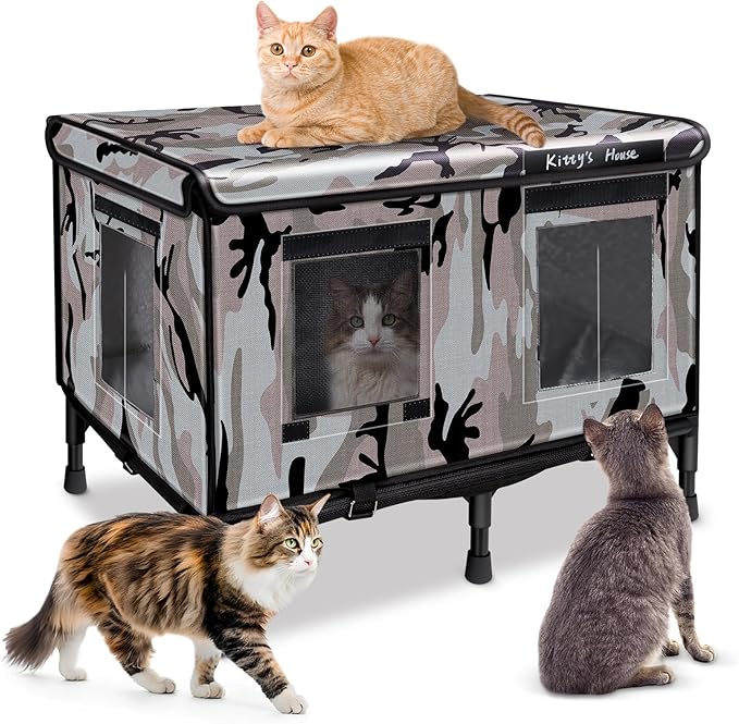 Outdoor Cat House for Ferals （Unheated） - 24''x18''x18'' Weatherproof Waterproof Cat Shelter with Rain Coat, Cozy All-Weather Protection for Stray & Outdoor Cats in Winter