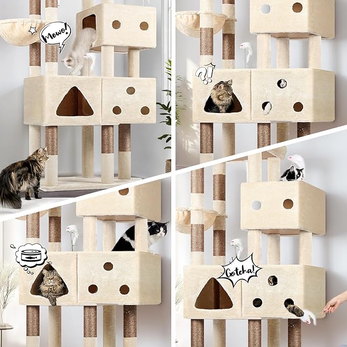 Globlazer Extra Large Cat Tower, 81-inch Tall Cat Tree for Big Cats 20 lbs, XXL Heavy Duty Cat Scratching Tower for Indoor Adult Cats with 3 Cat Condos, 8 Scratching Posts, F81, Beige