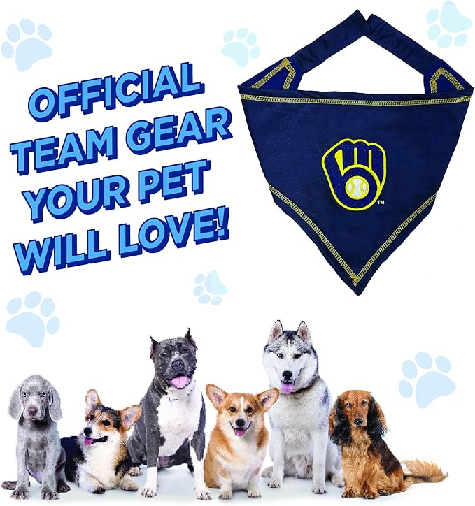 Pets First MLB Milwaukee Brewers TIE Bandana, Large/Extra Large. Dog Bandana Scarf Bib for Pet Cat Dog. The Ultimate Game-Day, Party Bandanna, Birthday Event