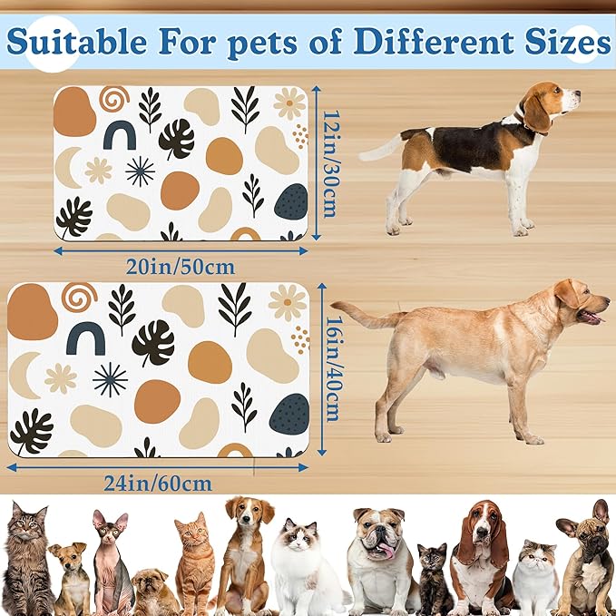 Boho Style Dog Food Mat–Absorbent Quick Dry Feeding Placemat for Food and Water Bowls, Non Slip Rubber Backing, Waterproof Pet Supplies for Mess-Free Eating 12"x20"