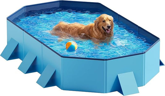 Peteast Foldable Dog Pool - Extra Large 71" x 39" x 12" Hard Plastic Portable Pet Bath Tub with Non-Slip & Reinforced Stability, Collapsible Design for Indoor Outdoor Backyard Use (Blue)