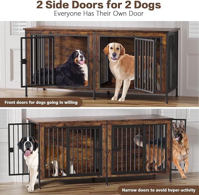 EasyCom Dog Crate Furniture for 1 or 2 Dogs, Heavy Duty Single/Double Dog Crates for Small/Medium/Large Dogs, Dog Kennel Furniture Indoor as TV Stand, Large Size 78.74" L(35-60 Pounds), Brown