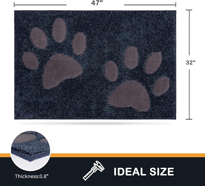 PURRUGS Dirt Trapping Door Mat 32" x 47", Non-Skid/Slip Machine Washable Microfiber Entryway Rug, Dog Doormat, Super Absorbent Welcome Mat for Muddy Wet Shoes and Paws, Navy Blue