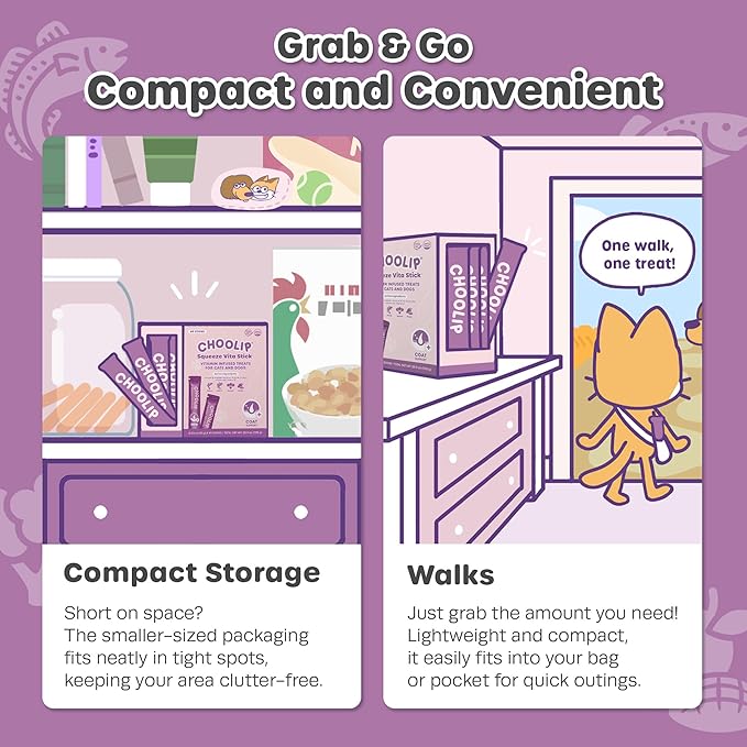 Choolip Squeeze Vita Stick Lickable Cat Treats & Dog Puree – 49-Count Skin & Coat Support Tubes, Creamy Grain-Free High-Protein Puree with Omega 3, Biotin & Vitamins for Healthy Fur & Skin