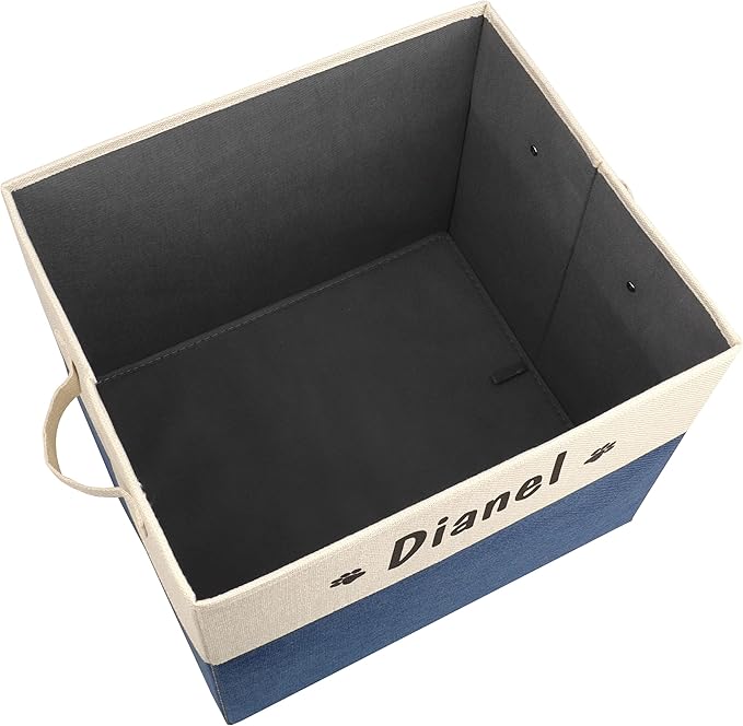 PET ARTIST Large Dog Toy Basket, Custom Toy Bin Box Personalized with Pet's Name, Collapsible Pet Storage Baksets With Handle for Toys,Blankets,Accessories- Navy Blue