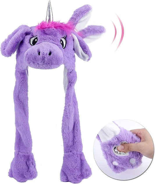 Animal Hat with Ears Moving Jumping Pop Up Beating Hat Plush Holiday Cosplay Dress Up Funny Gift for Kids