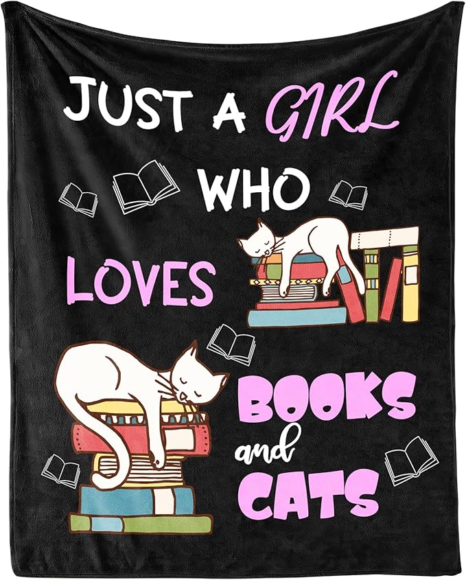 Cat Blanket Gifts - 60"x80" Cute Throw Blanket for Adults Kids - Black Soft Plush Throws for Bed, Couch & Travel